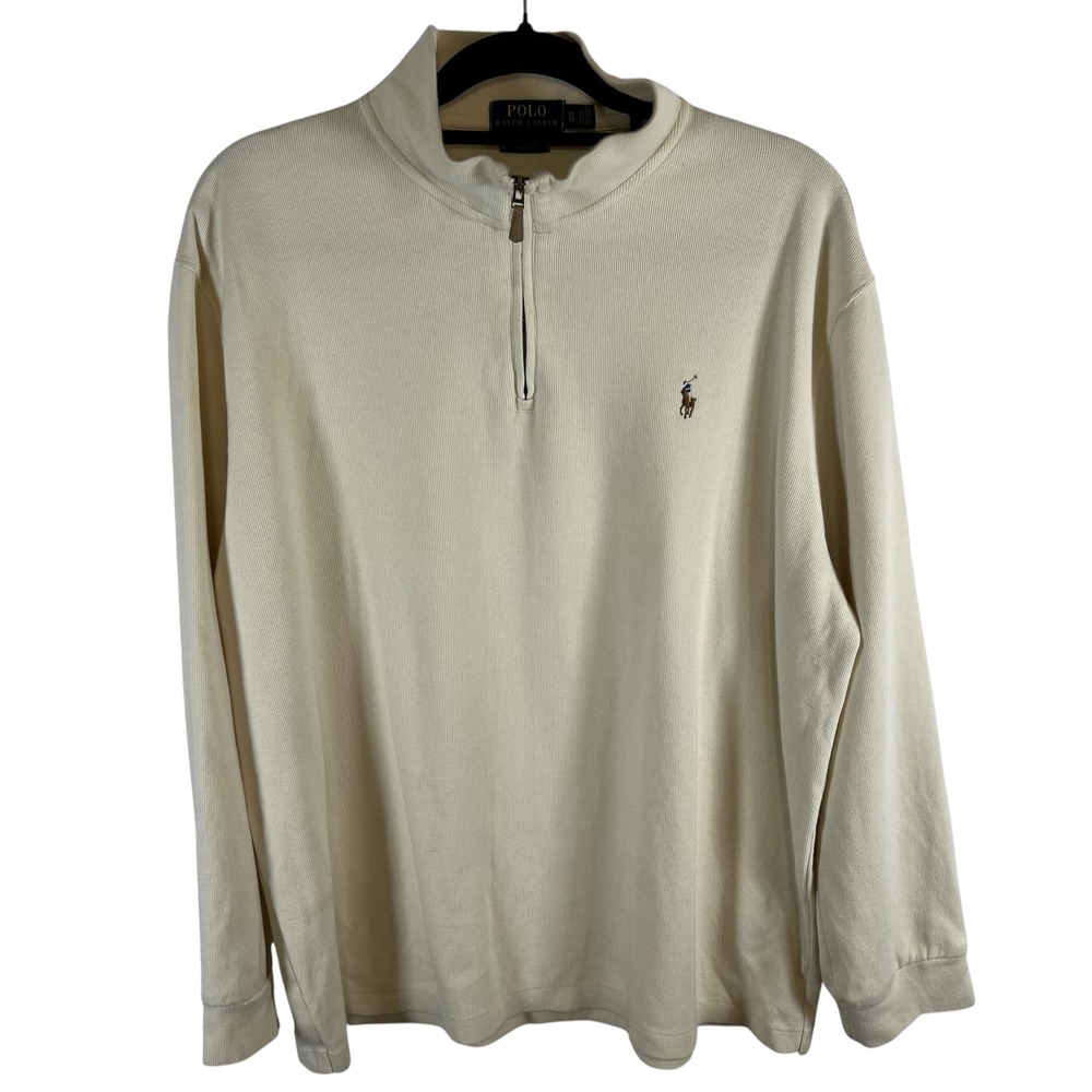 Polo Ralph Lauren Mens XL Estate Rib Quarter Zip Pullover Cream Off White Logo